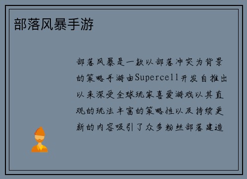 部落风暴手游